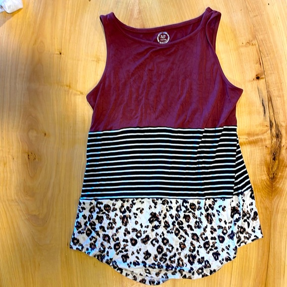 Maurices Striped and Leopard Print Tank Top - Brown - Picture 1 of 5